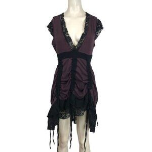 AVATAR CLOTHING- WOMEN SMALL PURPLE V NECK LACE  WHIMSIGOTH GRUNGE DRESS SHIRT